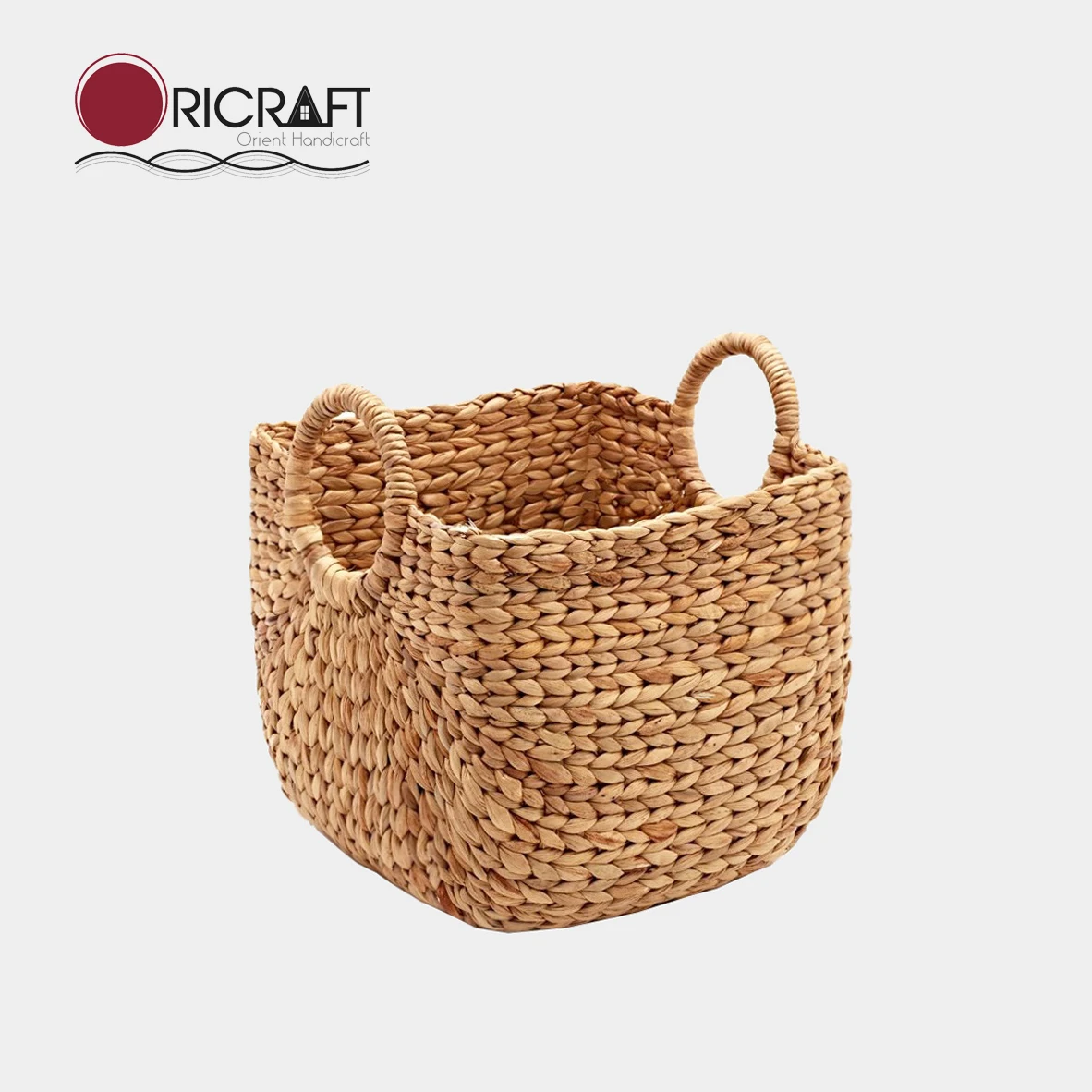 CAVIANA Handmade Natural Square Water-hyacinth Boat Laundry Basket with Handles Decor For House