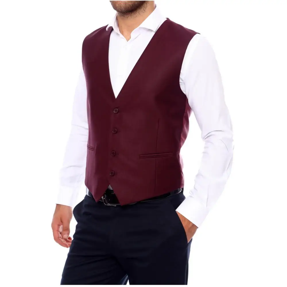  Жилет мужской однотонный из дышащей шерсти с V-образным вырезом