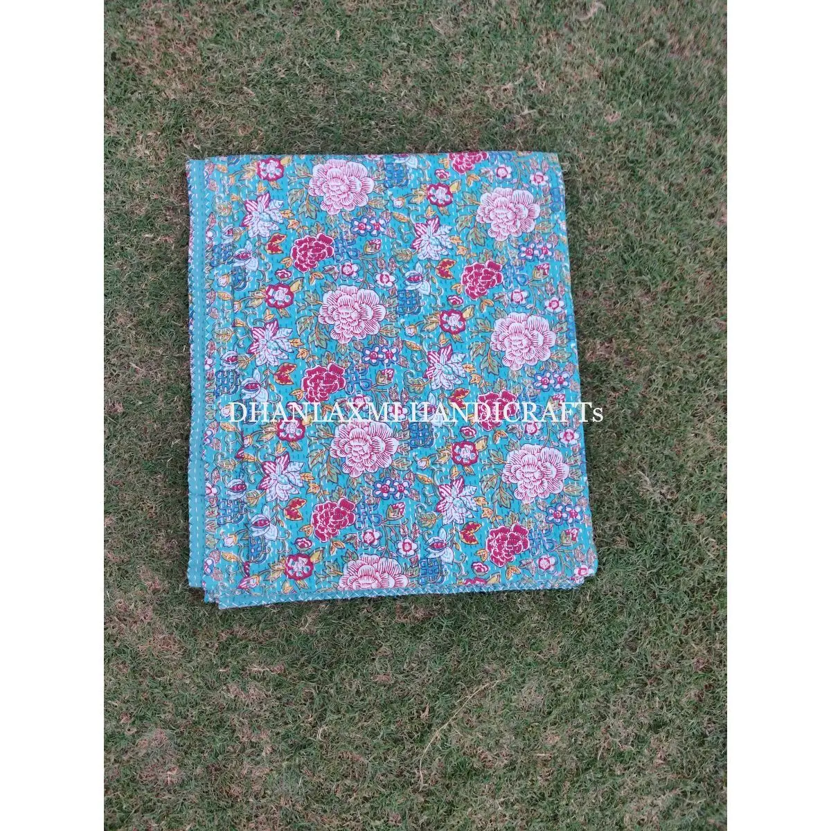 Beautiful Floral Print Indian Bohemian Kantha Quilt Handmade Home Decorative 100% Cotton Wholesale Kantha Bedspread