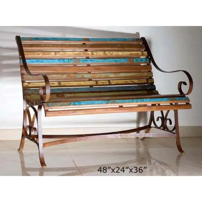 Industrial & vintage Indian Iron metal & reclaimed wood Out door Furniture Garden Patio cheap Price Bench