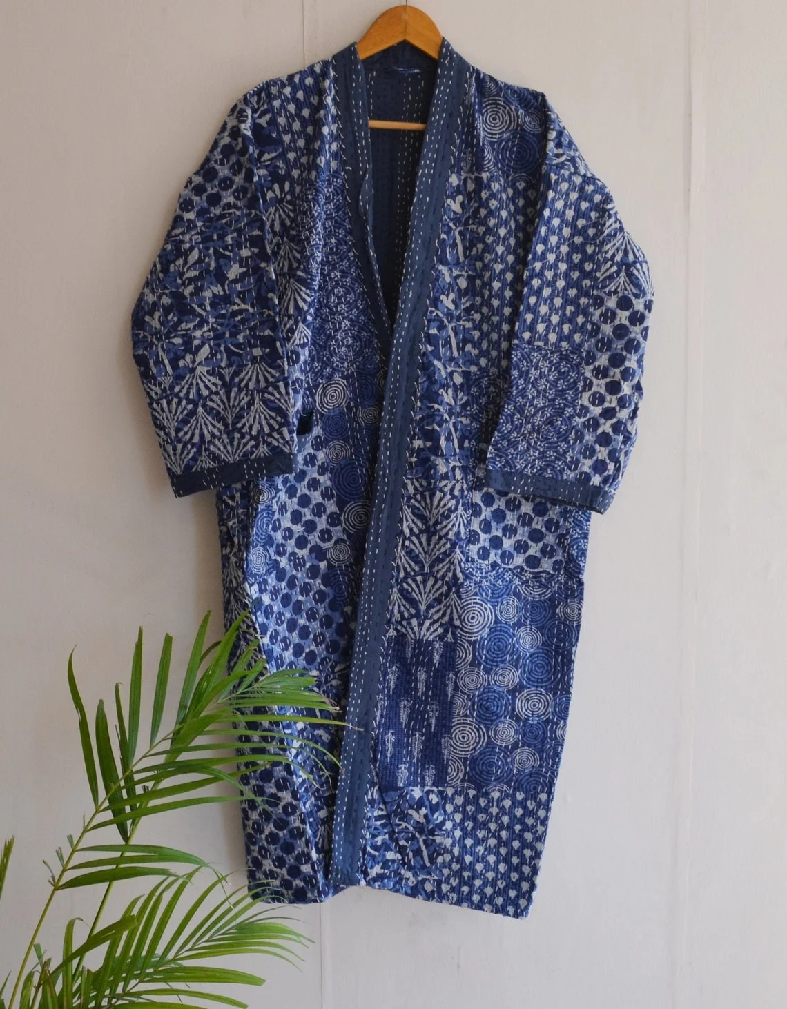 Manufacturer And Wholesale Indian Handmade Kantha Quilted Kimono robe Cardigan Long Kimono And Bathrobe Beach Robe