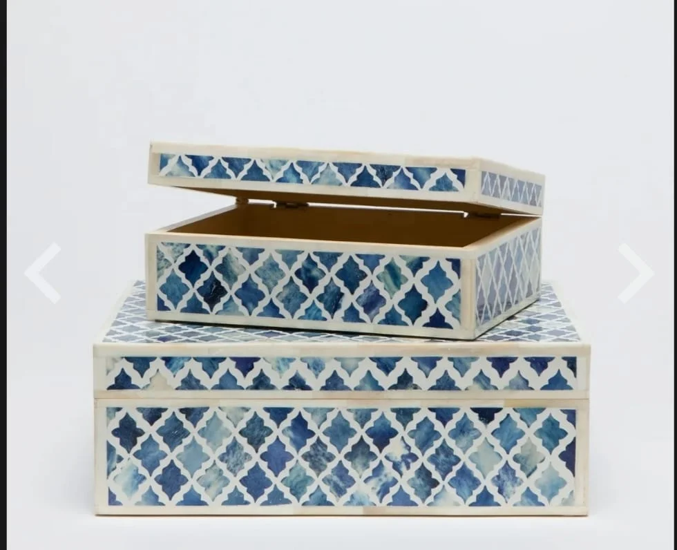 customized  Handcrafted wooden natural bone inlay jewelry and tissue box for necklace bracelet ring pendent earring from  India.