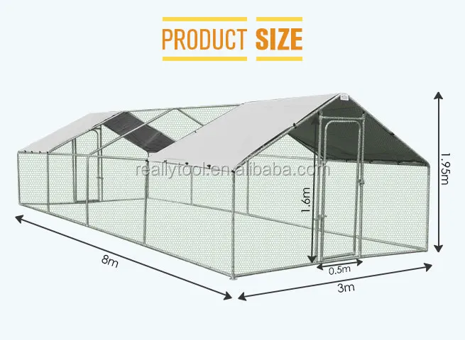 Enclosure Hen House 24M2 Park Grid 8x3M Galvanized Steel Chicken Run Cage Coop