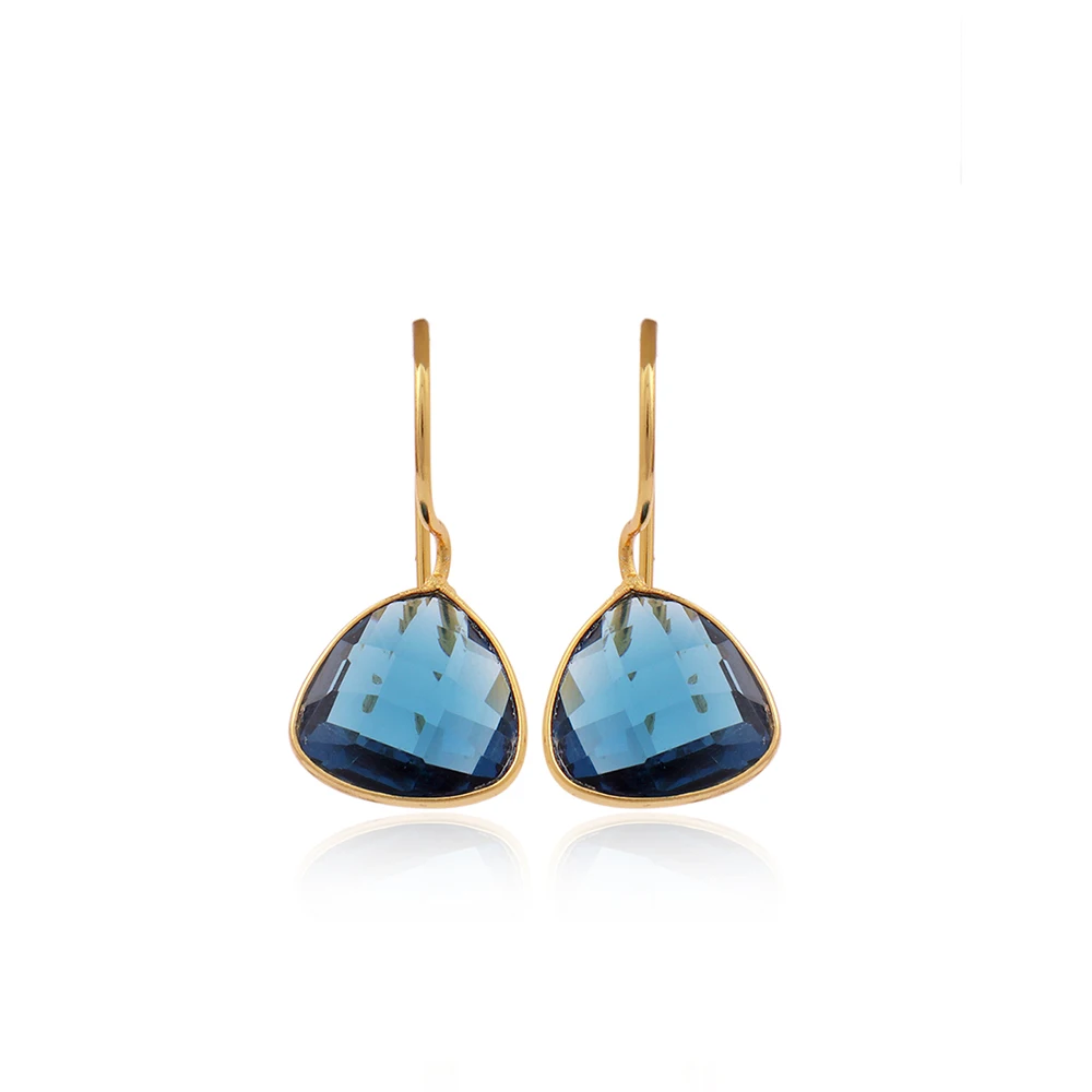 Mode Joyas, 18 карат Позолоченные лондонские синие Топаз Драгоценные Камни крючок ювелирные изделия для социальных функций драгоценных камней ювелирные изделия. E-447