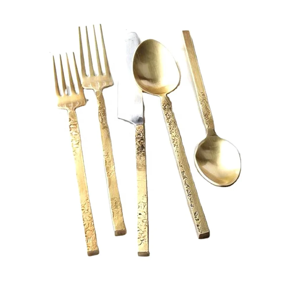 Stainless Steel Rustic Handle Gold Platted Rectangular Bar Design Royal Stainless Steel buffet warmer set Cutlery Set