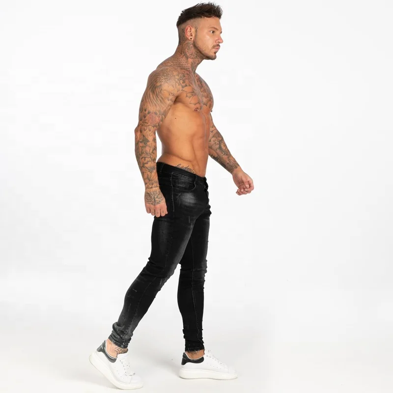 
High quality dropship black faded jeans men zipper fly ankle fitting distressed skinny jeans men 