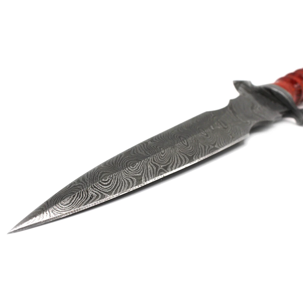 Beautiful Custom Handmade Damascus Steel Fixed Blade Bowie Camping Knife With Wood Handle