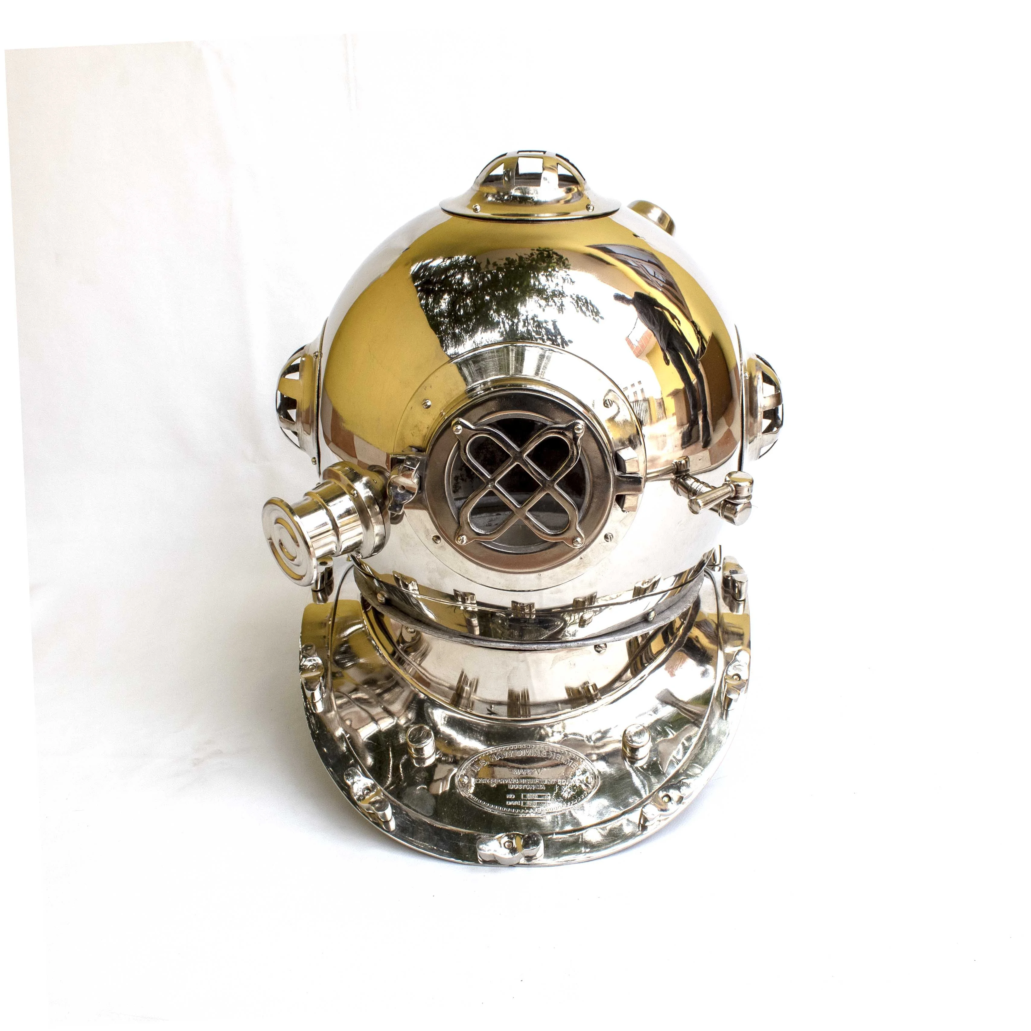 brass marine nickel finish 18 inch mark v nautical diving helmet with wooden stand