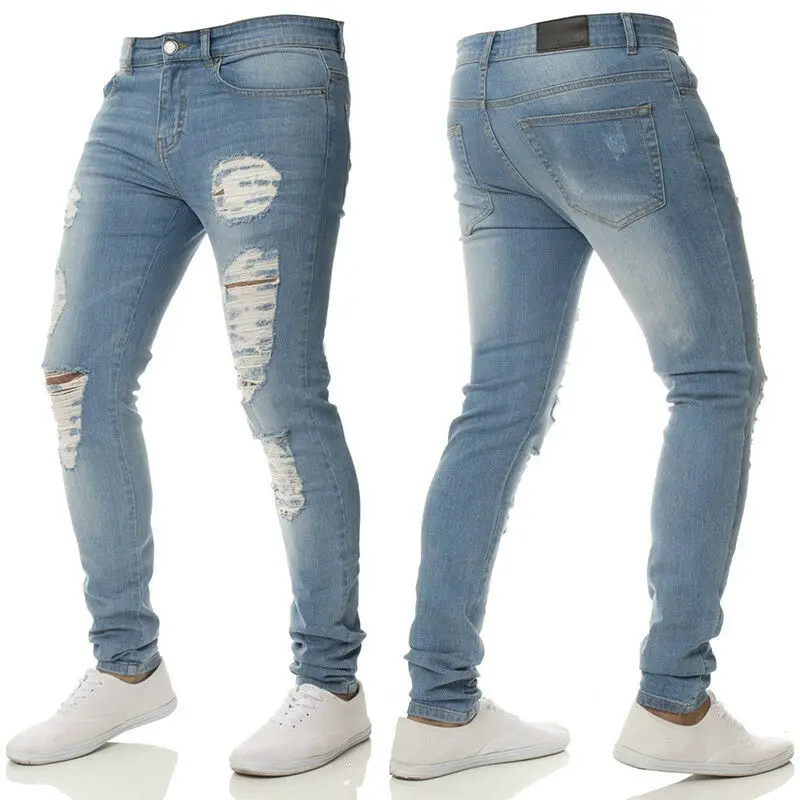 OEM new style bulk wholesale china pants men blue ripped private label jeans