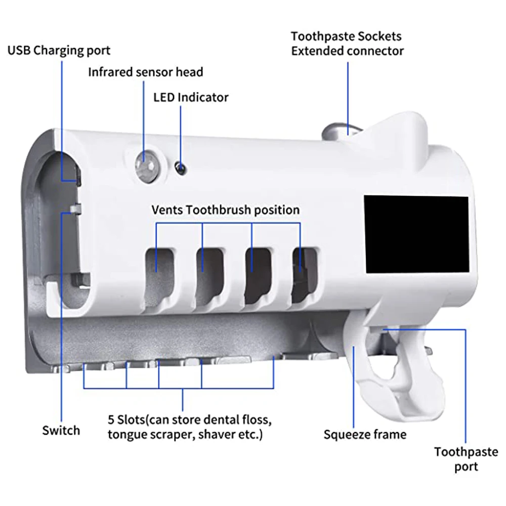 Wall Mounted Automatic Toothpaste Dispenser and Toothbrush Holder for Bathroom Space Saving