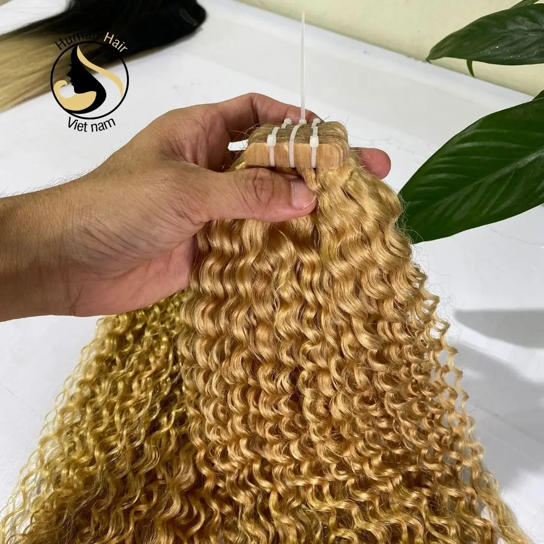Factory Price Raw Hair Double Drawn Russian Blonde Deep Curly Tape In Hair Extensions 100% Human Hair