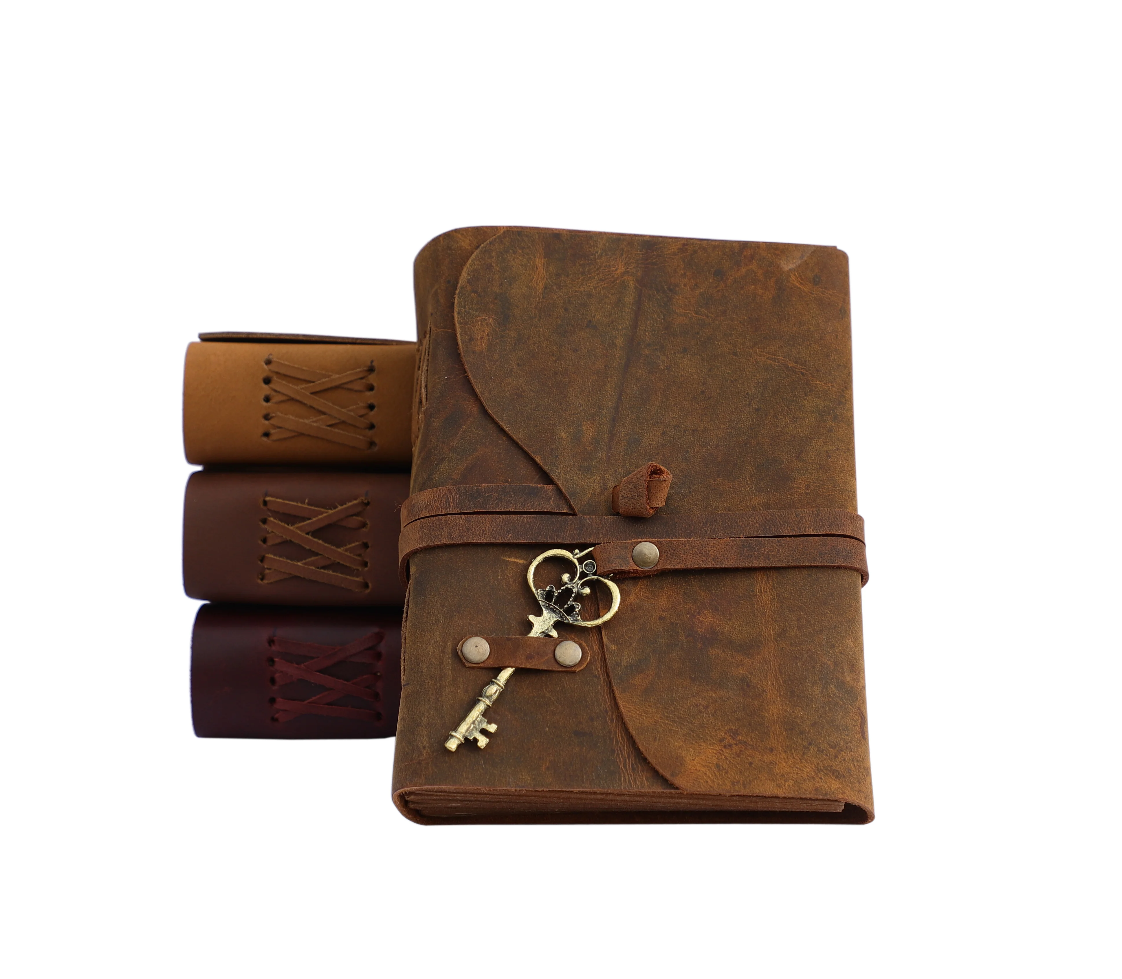 Replaceable Inner 120 Pages Soft Cover Vintage Crazy Horse Genuine Leather Handmade Bound Diary Note Books Journal With Key Lock