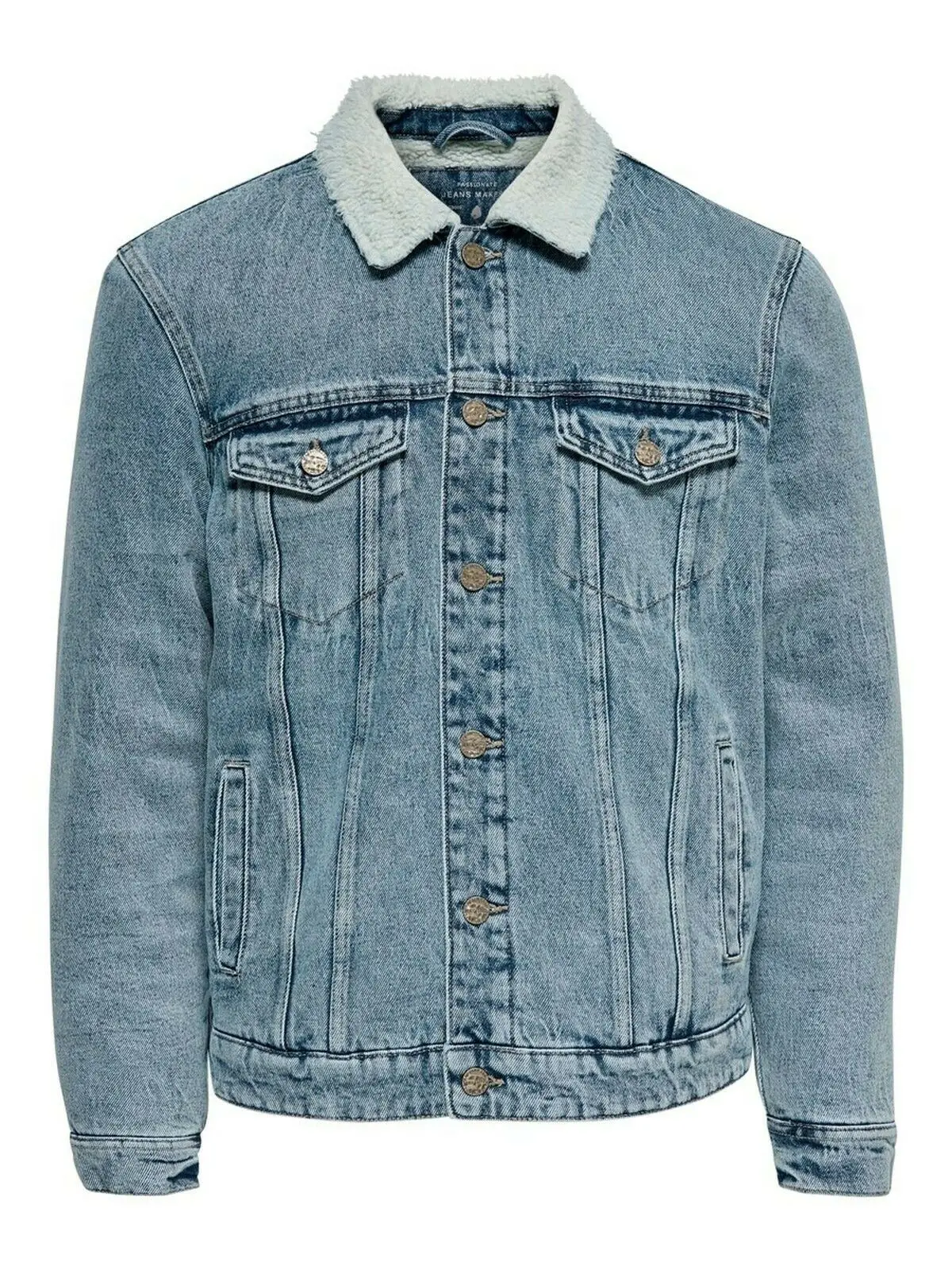 Wholesale custom logo printed oem plain vintage blue mens sherpa heavy fleece wool winter fur collar denim jean jacket with