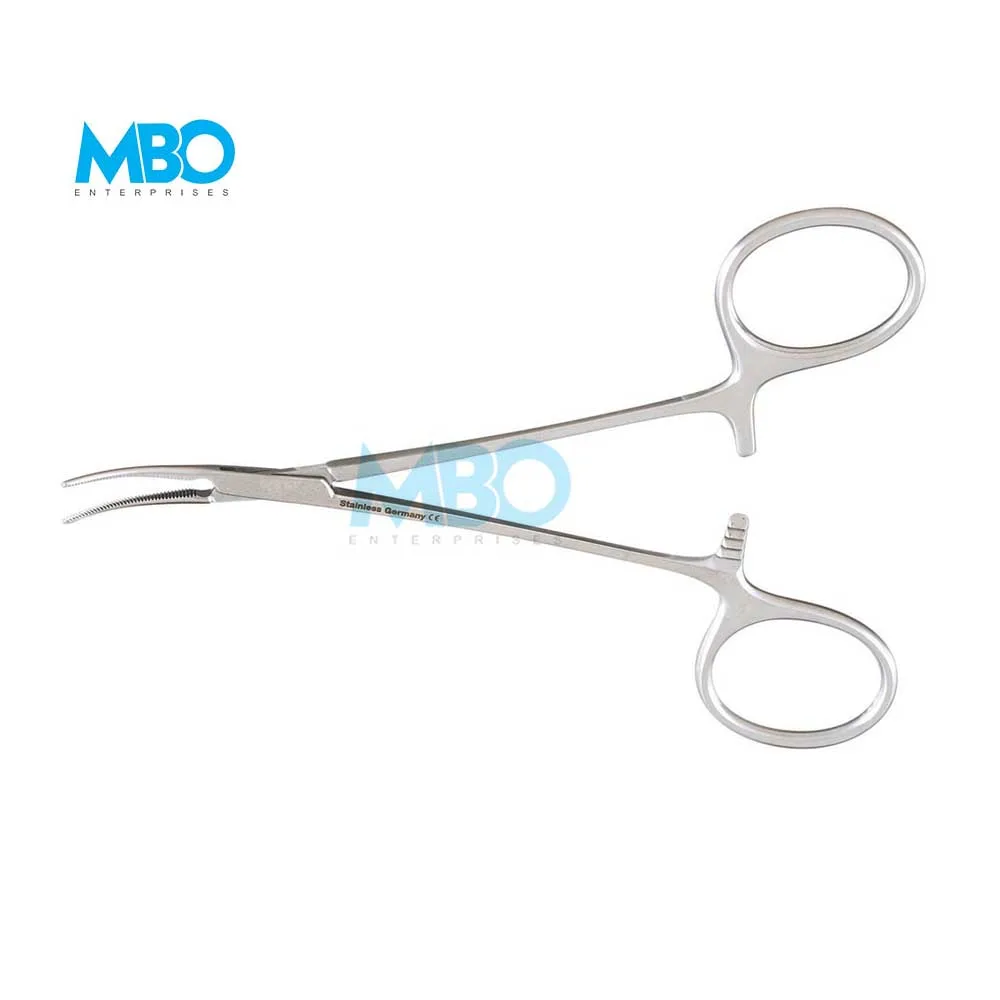 Single Use Disposable Micro Mosquito forceps Curved ratcheted finger ring hemostatic forceps 12.5cm