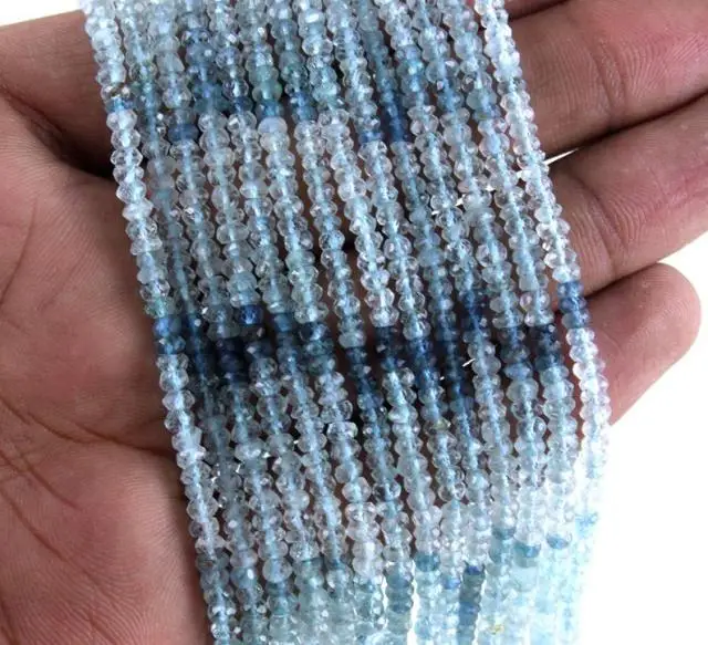 Круглое ожерелье с гранями аквамарина, микро граненые аквамариновые бусины 3,5до 4 мм 13 дюймов, драгоценный камень