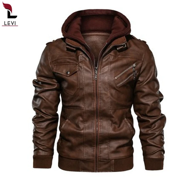 2021 New Outdoor wear Men Cool Leather Hoodie Style Jacket Men Zipper Collar Factory Direct High Quality Men Leather Jacket