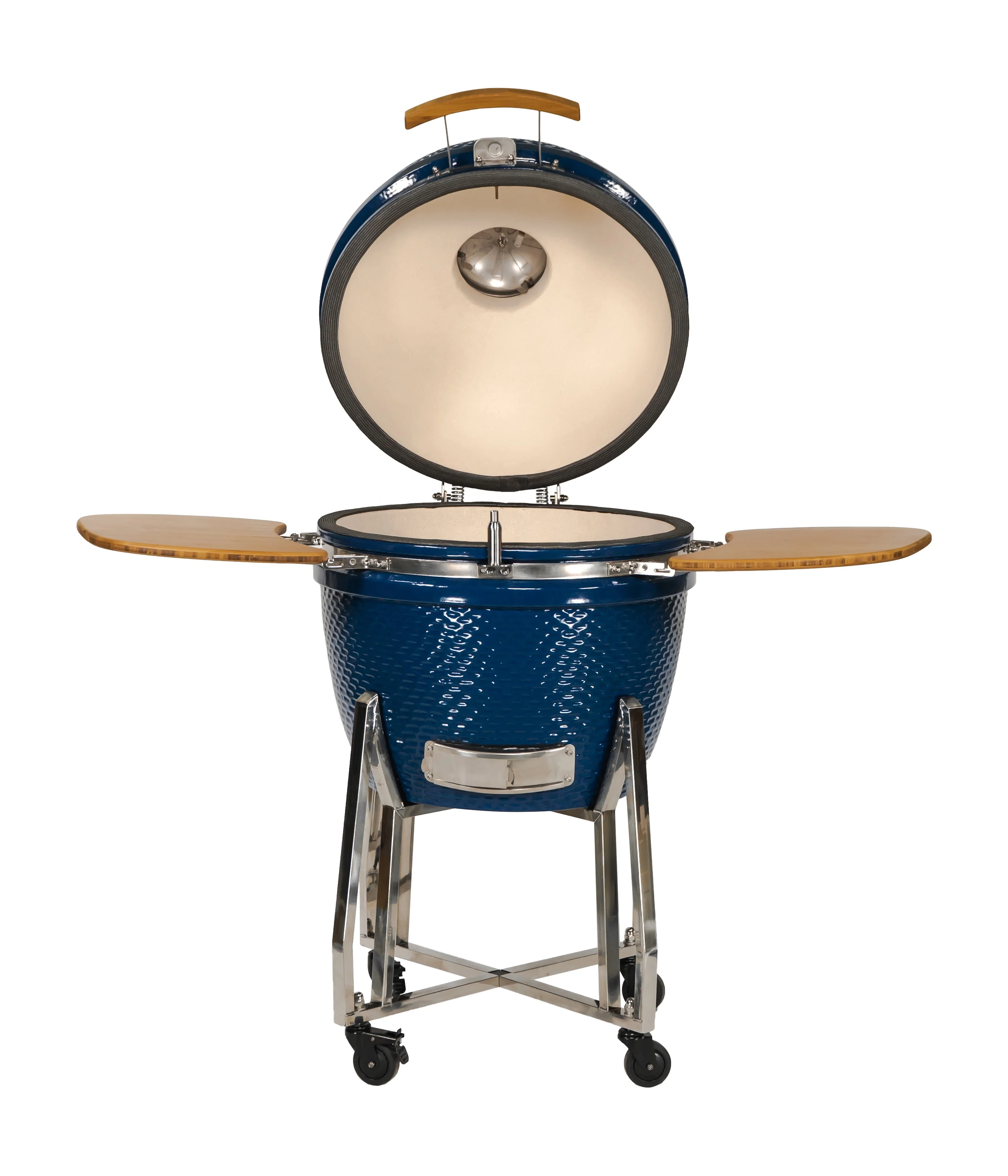 Mingyi Large Outdoor Ceramic Kamado Grill 24 Inch With Bamboo Side Table