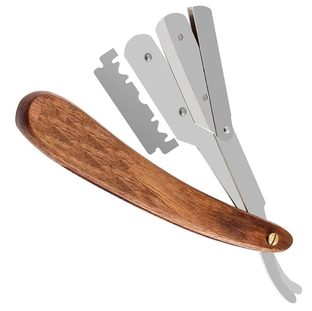 Деревянный Парикмахерская прямого кроя горло головка для бритвенного станка салон плавную нарезку золотистого цвета с бритва