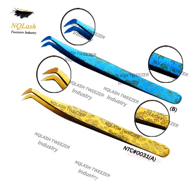 Latest Design Titanium Gold Color Eyelash Tweezers Japanese Stainless Steel Customer Choice Custom logo Plasma Plated  Pointed