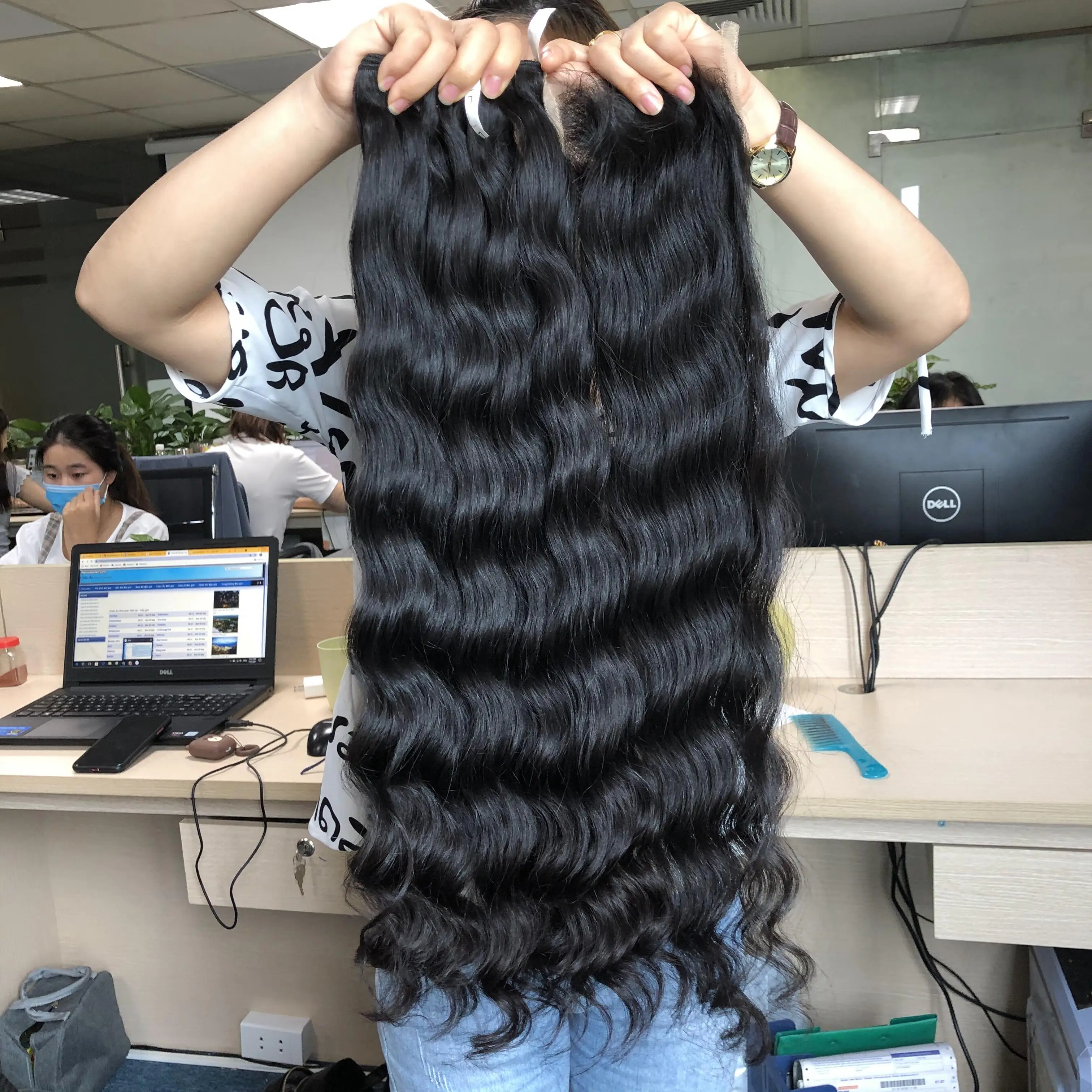 Cambodian human hair extension hair bouncy wave, unprocessed raw remy Cambodian wavy hair extensions
