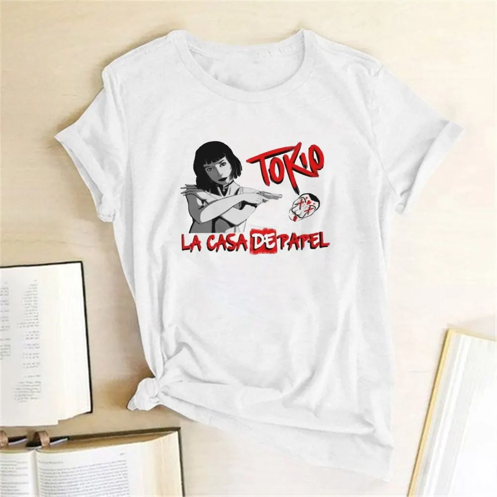  Фильм футболки Повседневная Женская свободная хлопковая Футболка 2021 Лето Индивидуальные с короткими рукавами для дома из бумаги Топы