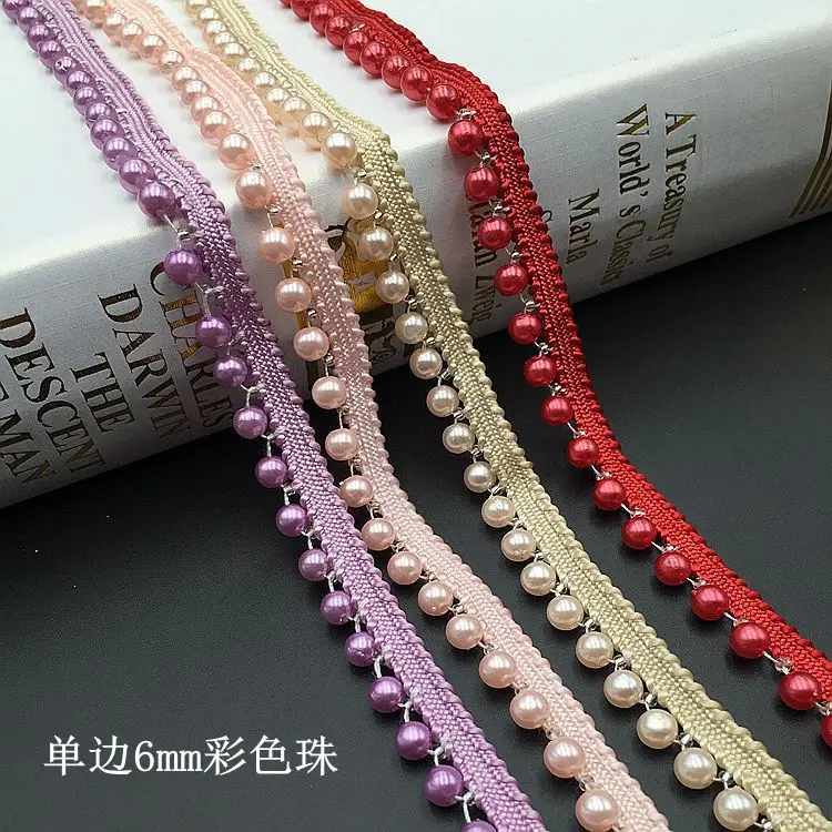 
GUGUTREE Pearl Beaded Lace Edge Trim,beads laces trims Ribbon,Bridal Dress Tassels braid pearls DIY accessory appliques,KZ203266 