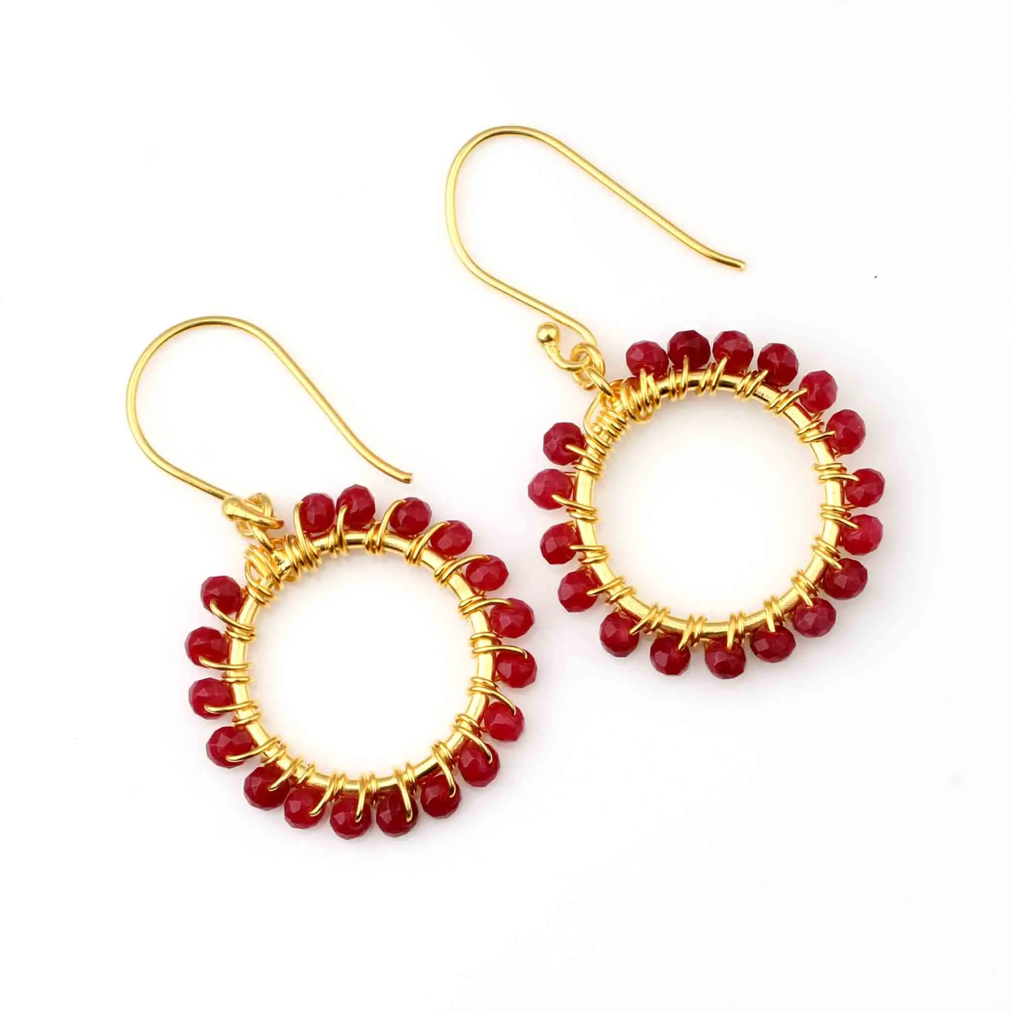 Latest Dyed Ruby Beads Gold Plated Round 2mm Beautiful Designer 925 Fabulous Classy Stylish Sterling Silver Circle Hoop Earring