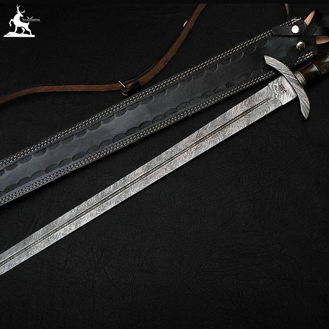 Wholesale Damascus steel sword high quality rose wood handle with leather sheath