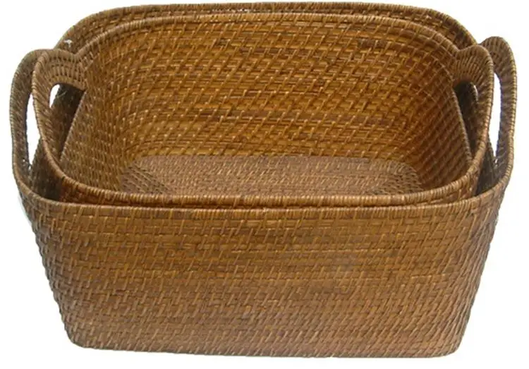 High Quality Sustainable Rattan Retangular Storage Baskets Wicker Laundry Baskets Made In Vietnam