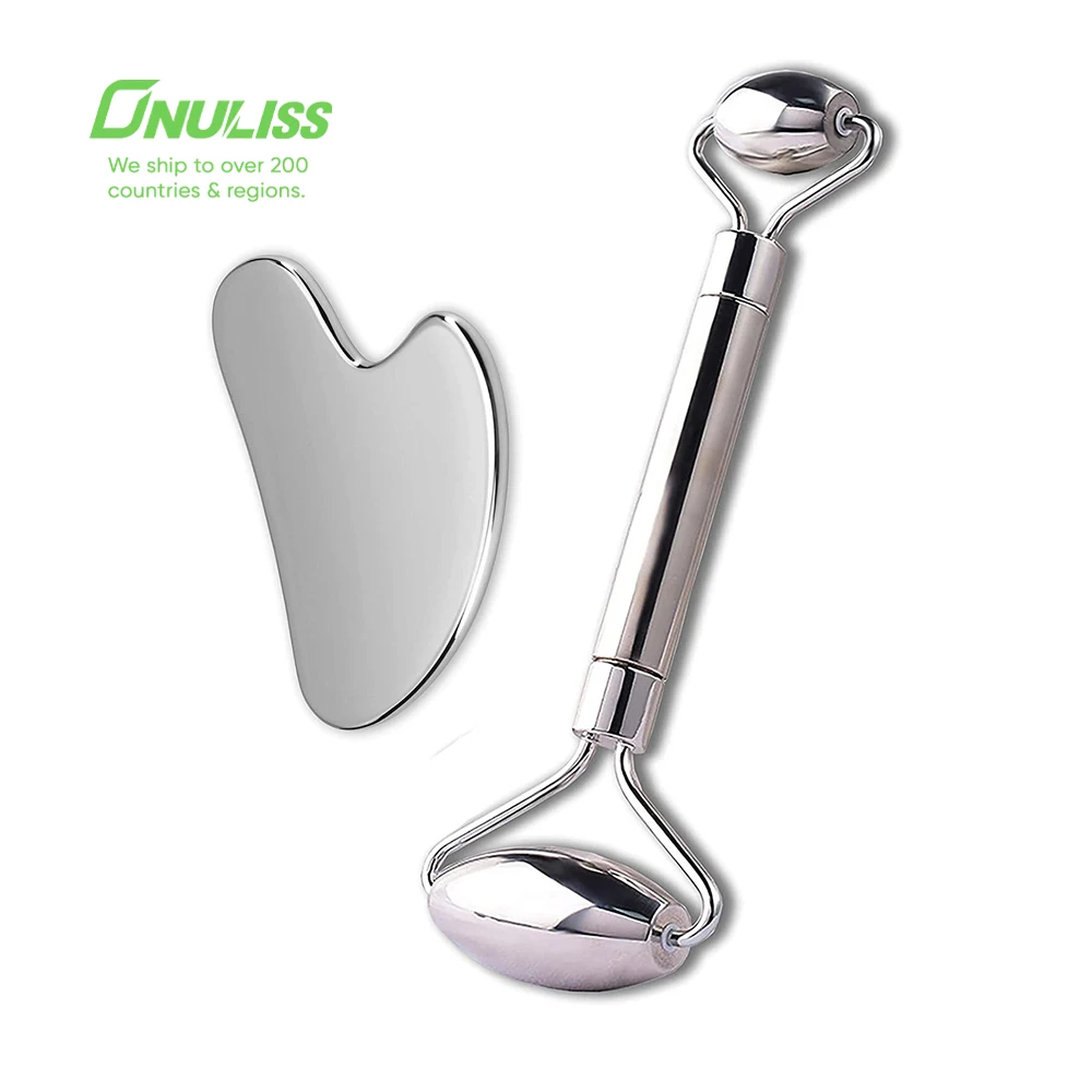 Custom Logo Face Roller Skin Massager For Face Facial Electric Rose Quartz Jade Roller and Gua Sha Tools Set Jade Roller