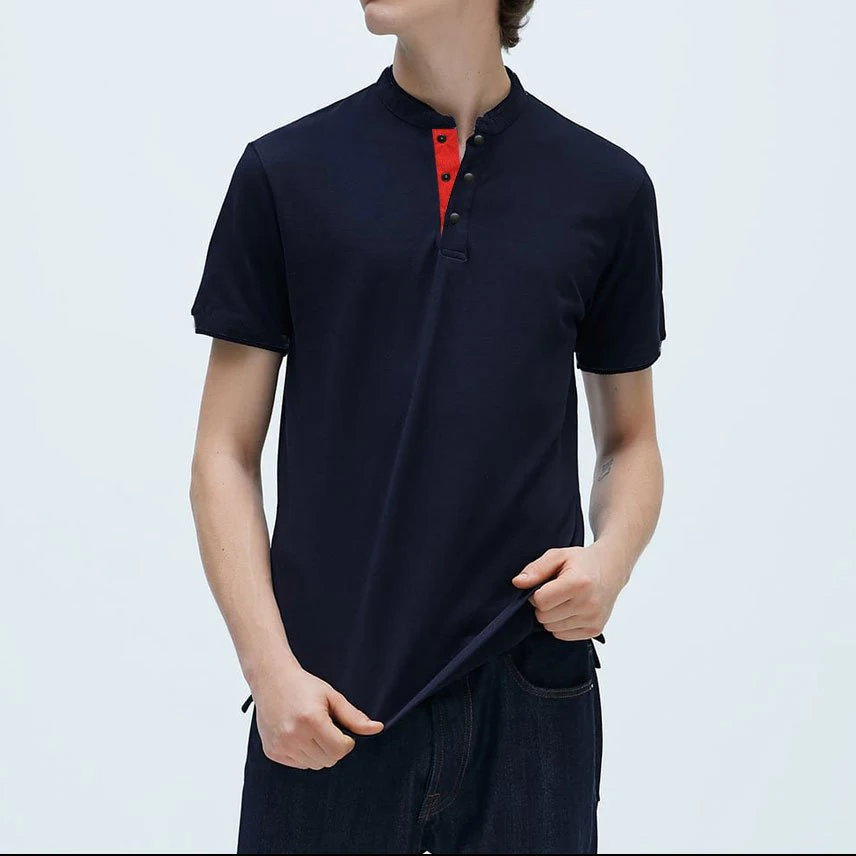 Cheap Price Round Neck SNAP Button POLO T Shirt Tshirt Blank 100% Cotton Plain Tshirt Men Casual Wear OEM Cotton Custom 1 Piece