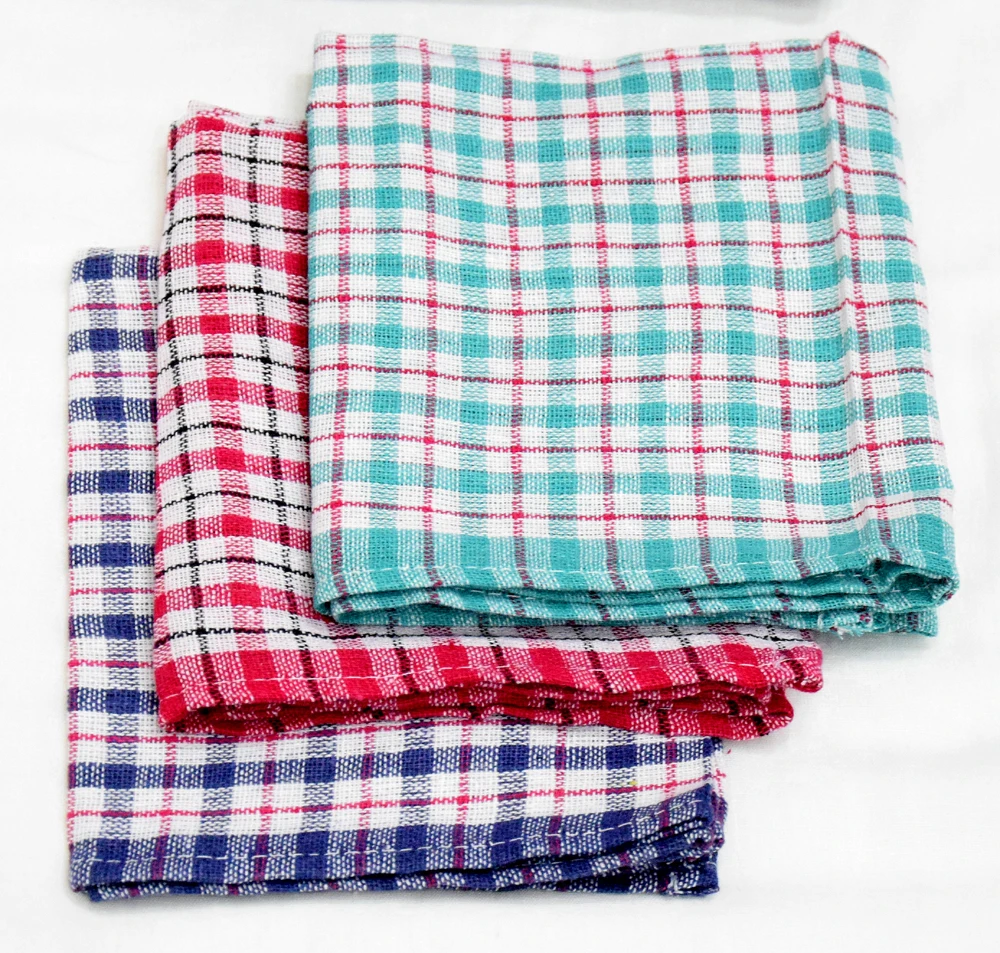 100% Cotton Mini Check Kitchen Tea Towels Super Absorbent 45x75 Cm