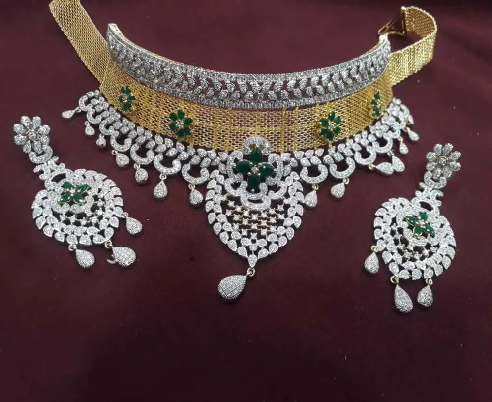 American Diamond Cubic Zircon Gold Plated Jewellery set