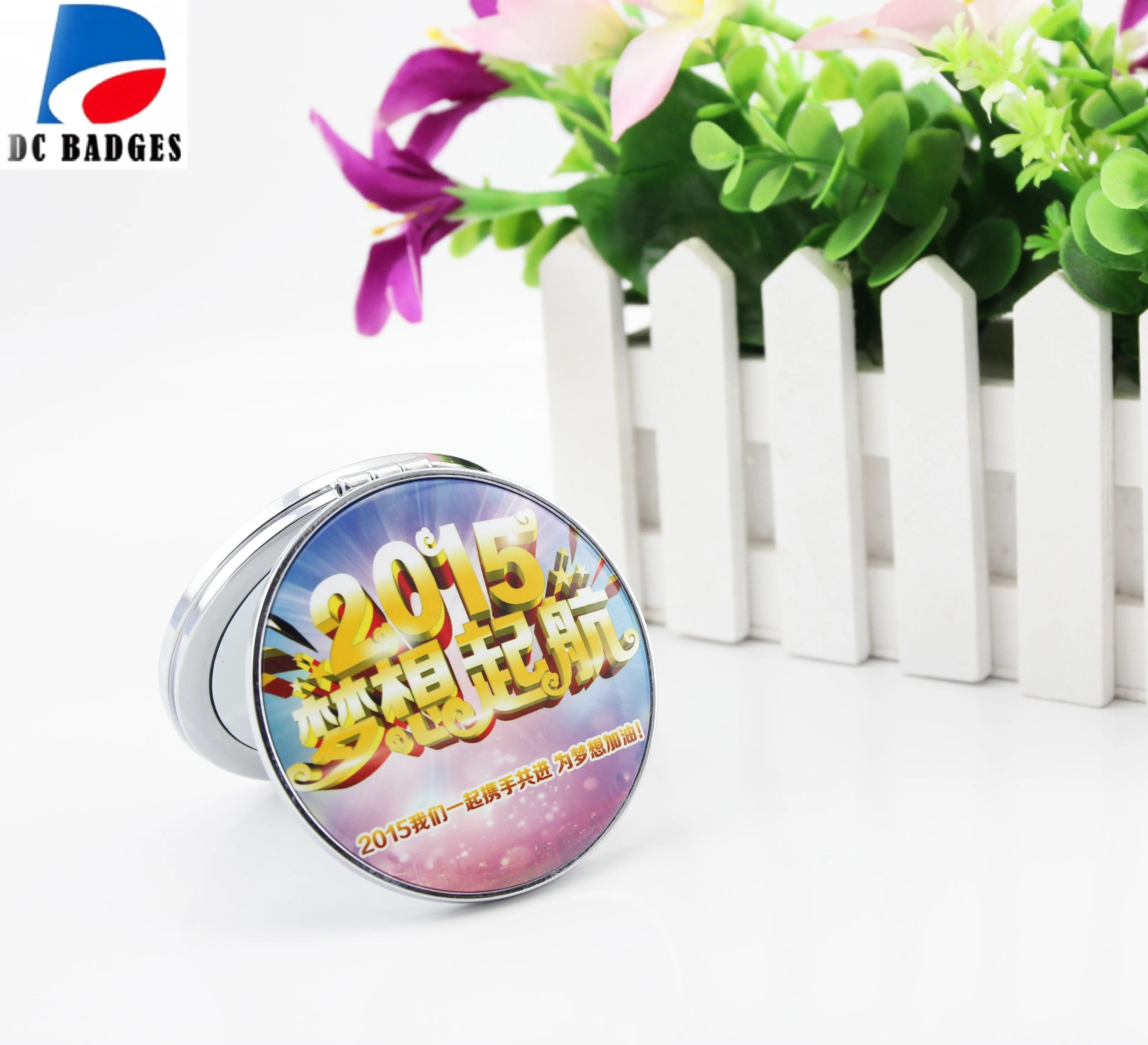 Electroplate 75mm double-faced Mirror / Compact Mirror Button Folding Mirror Badge Material