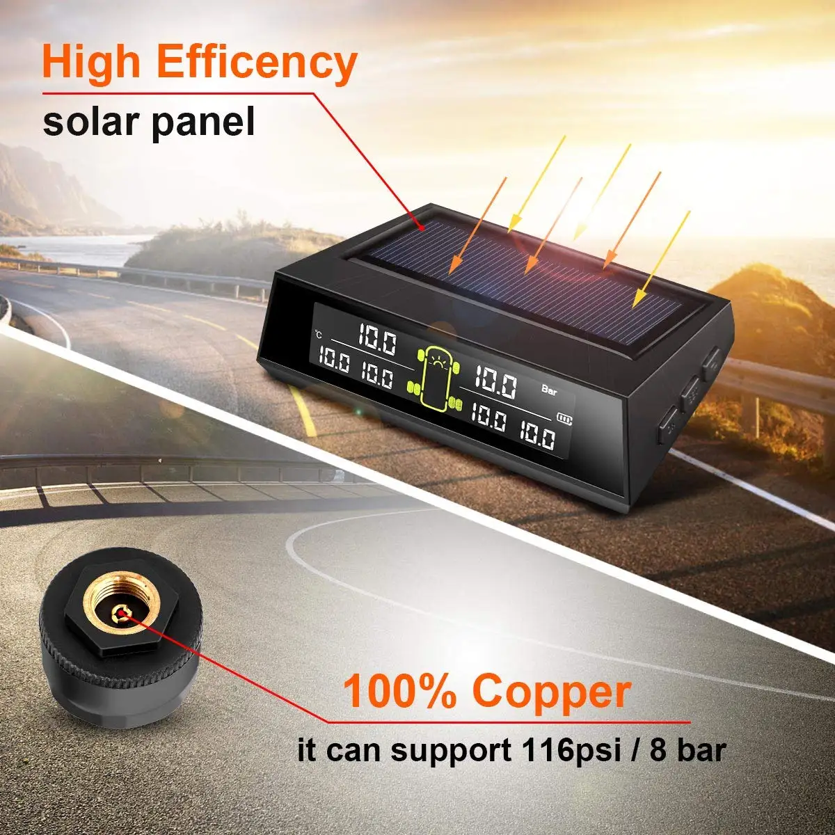 External Sensor 6 Wheels Tire Pressure Monitoring System Solar Power Trailer Bus Truck TPMS
