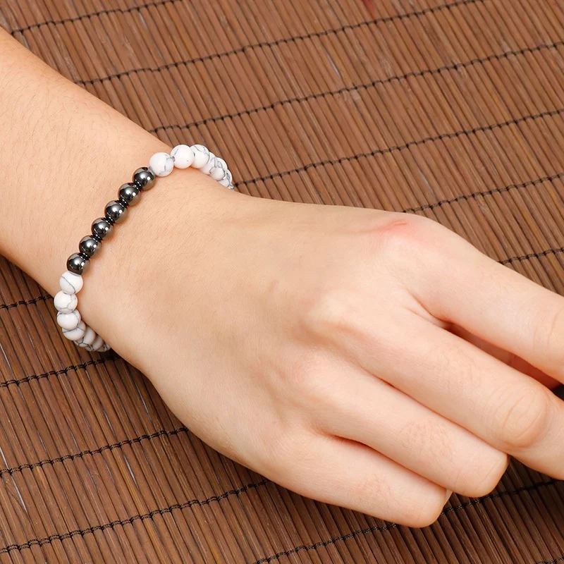 Dr.Jewelry 2022 New High Quality Stainless Steel Beads White Pine Stone Bead Bracelet Crystal Elastic Bracelet Men Women Jewelry