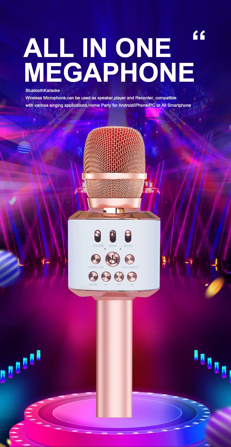 3-in-1 Portable Hand Speaker Wireless Karaoke Microphone for iPhone Android iPad PC