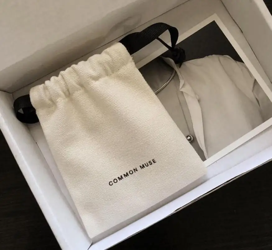 wholesale custom logo printed small organic cotton drawstring bag packaging jewelry pouch