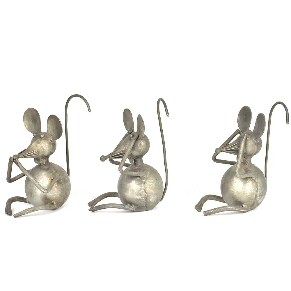 Handmade Antique Silver Iron Three Rats Hear See Speak No Evil Sculptures Figurine Statue Statement Pieces Decor Gift Items