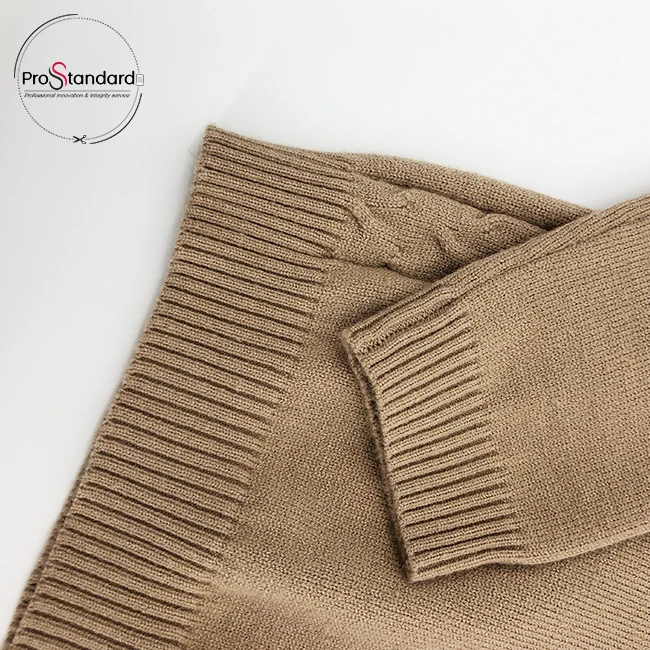 
Fashion Clothing Rib Collar Side Cable Stitch Long Sleeve Sweater Knitted Top for Kid 