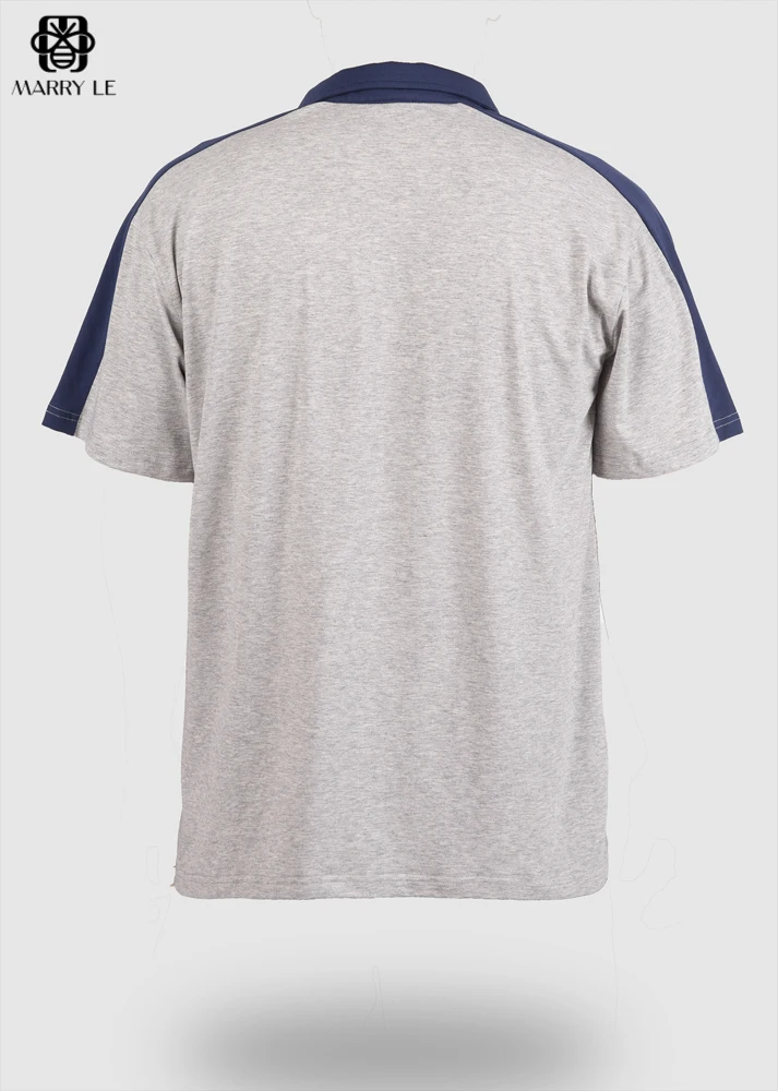 GREY T-SHIRT WITH NAVY BYRON COLLAR for men wholesale mens clothing OEM ODM Customized clothing - MD418