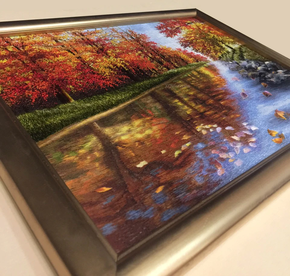 Vietnam Traditional  Classical Style Decorative Paintings The Beauty of Nature Hand Embroidery Artworks