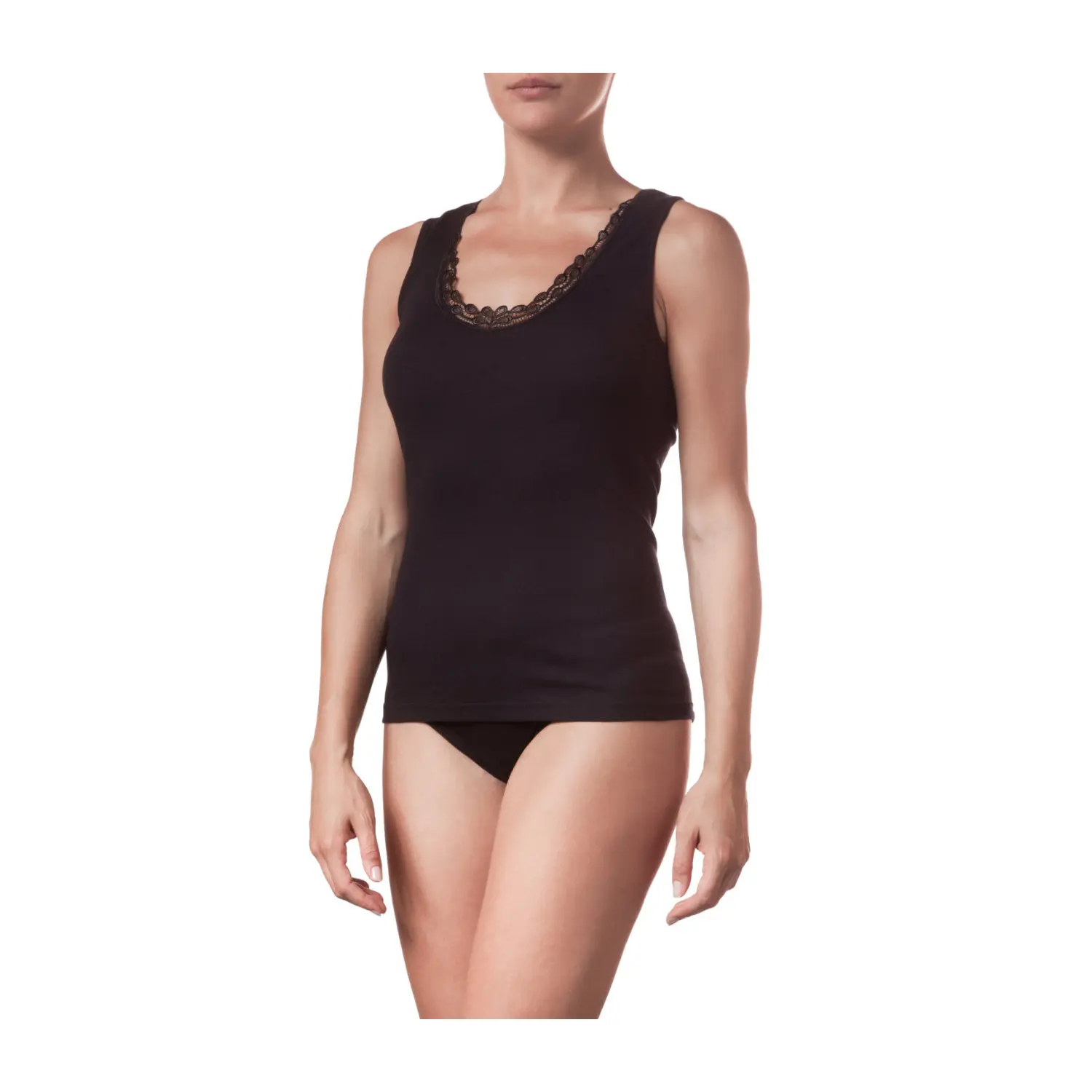 Top Seller Singlets for Woman 100% Cotton Extra-large Tank Tops Ladies with Black Lace