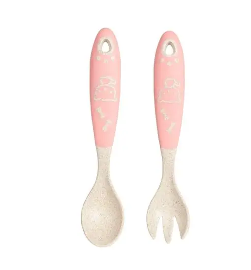 Оптовая продажа высококачественные симпатичные пластиковые разноцветные столовые приборы без бисфенола А наборы ложек и вилок для кормления младенцев малышей детей низкая