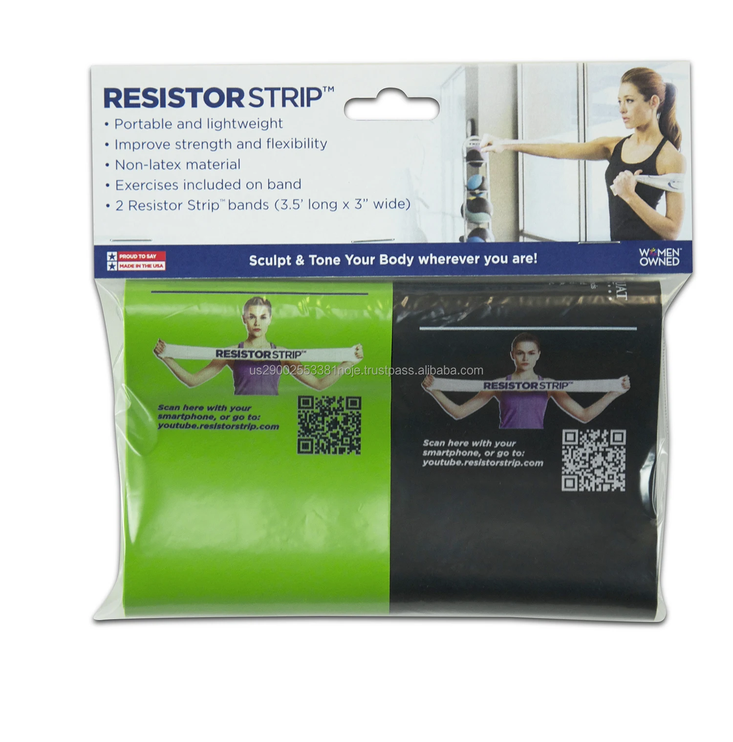 Workout Bands - Exercise Bands - Resistance Bands Resistance Strips - Non-latex Latex Exercises Made in USA Factory Direct Black