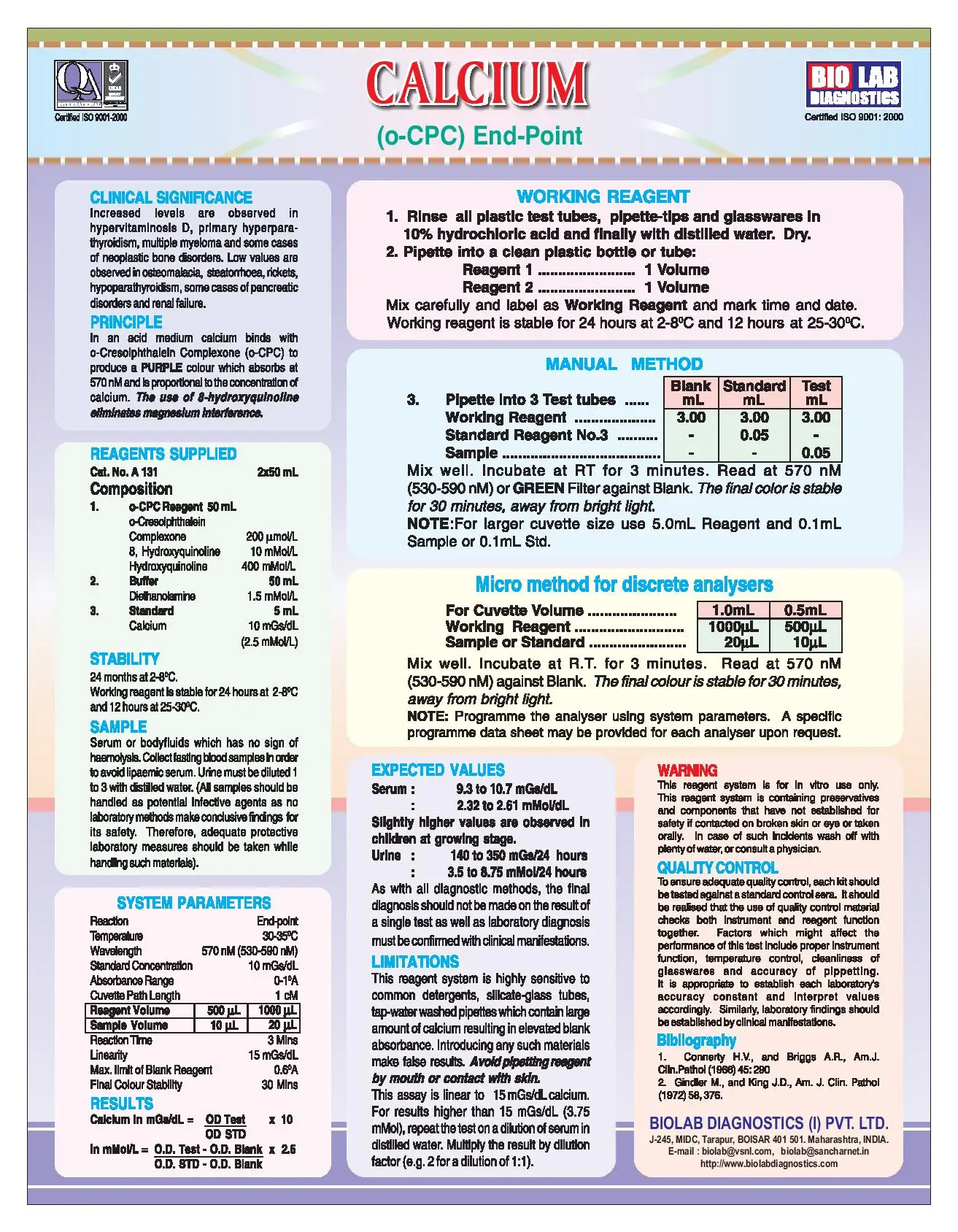 CALCIUM o-CPC Auto & Manual Liquistat