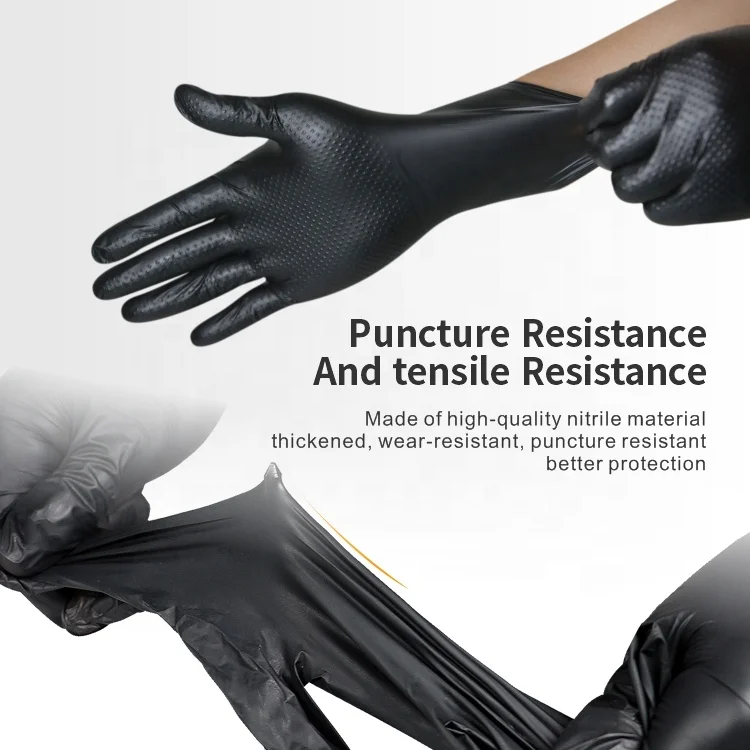 Рабочие перчатки Anboson нитриловые немедицинские Прочные с оранжевой текстурой и алмазным захватом стоматологические черные без порошка 100 шт. в коробке