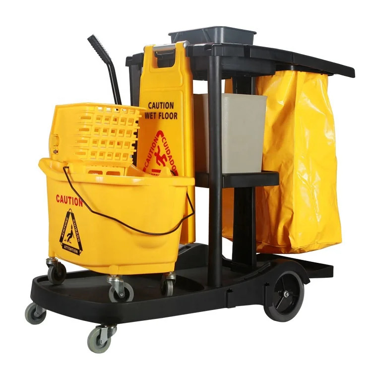 
Portable Multipurpose Plastic Housekeeping Janitor Motel Hotel Cleaning Cart with wheels 