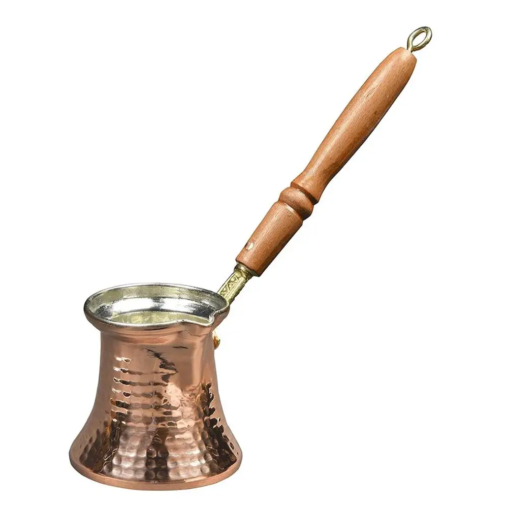 Copper Bull Solid Hammered Copper Turkish Greek Arabic Coffee Pot Stovetop Coffee Maker Cezve Ibrik Briki with Wooden Handle