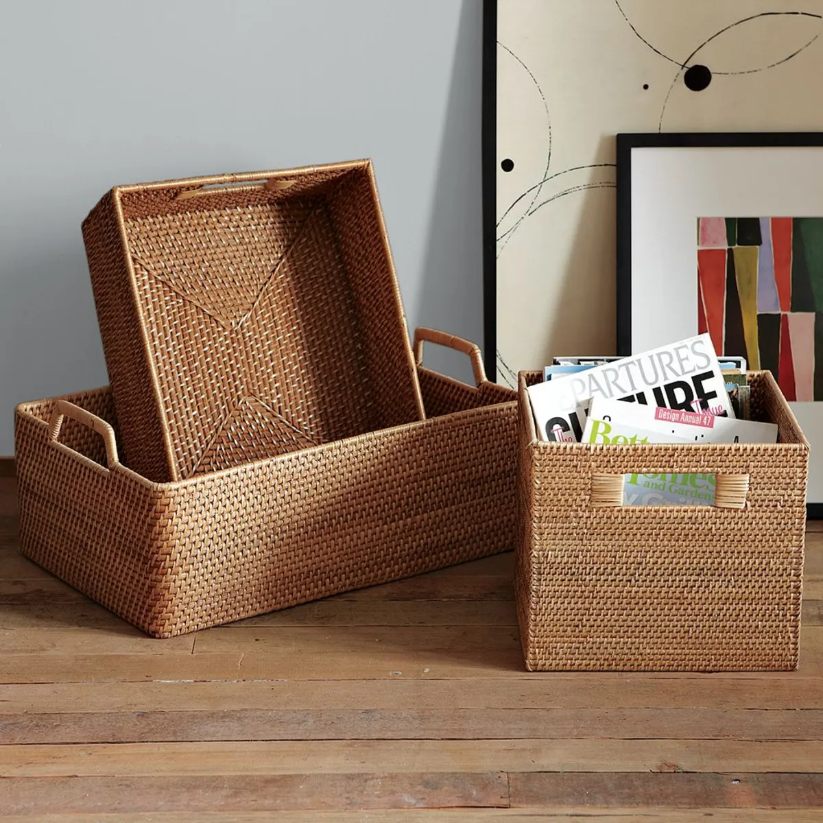 Handmade rattan storage basket with lid and handles rattan hamper basket sustainable sturdy